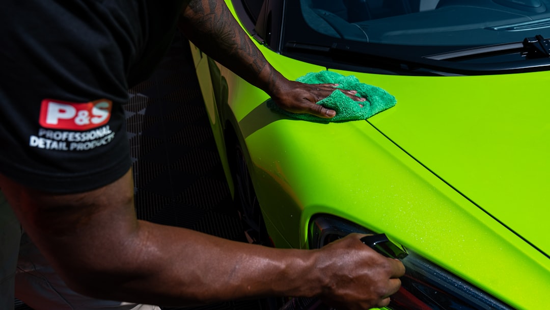 Technician cleaning a car body panel